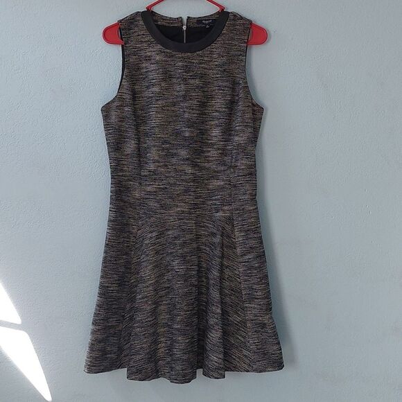 Madewell Anywhere Tweed Fix & Flare Mini Dress with Faux Leather Trim Size 8 - Picture 1 of 10